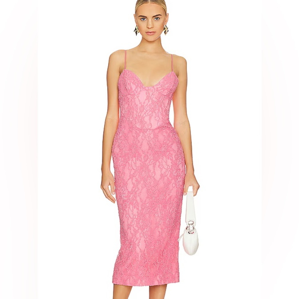 Elegant Pink Lace Midi Dress